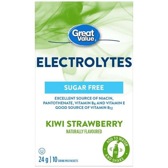 Sachets De Mélange Pour Boisson Électrolytes Kiwi Et Fraise Aromatisés Naturellement Sans Sucre Great Value