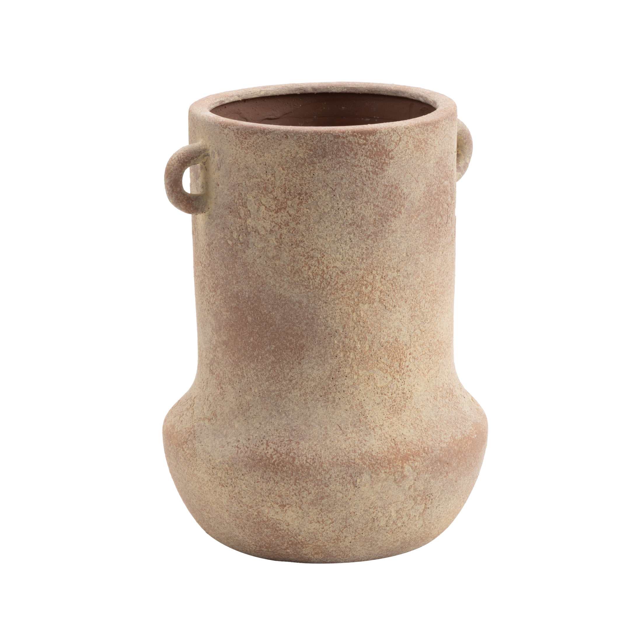 DecMode 10" Antique Style Textured Beige Ceramic Vase with Handles