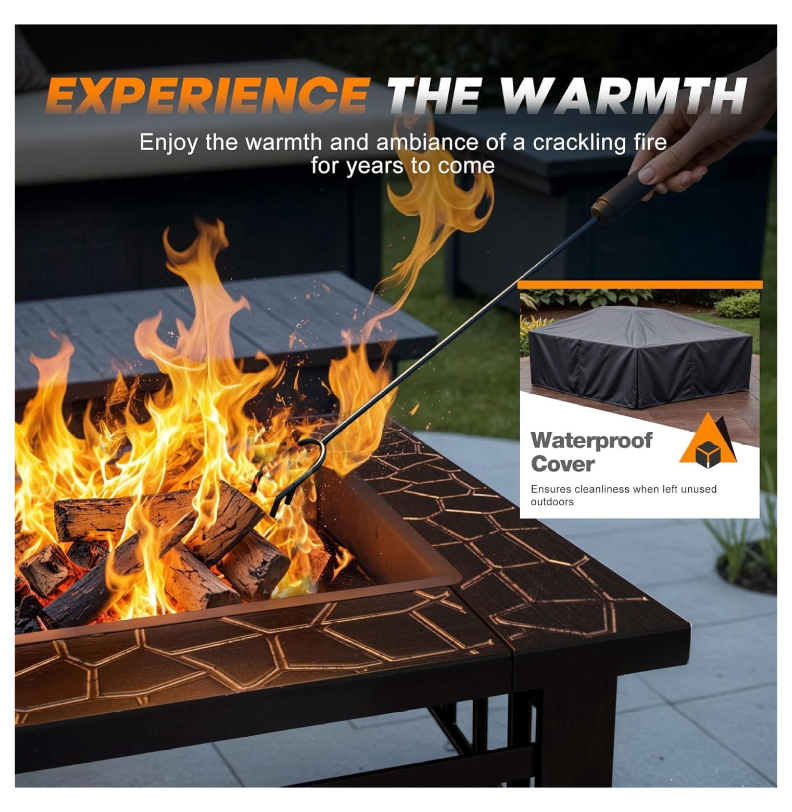SONGMY Outdoor Fire Pit, 32 Inch Firepit Table Metal Outdoor Fireplaces with Waterproof Cover for Outside Patio Camping (Bronze)