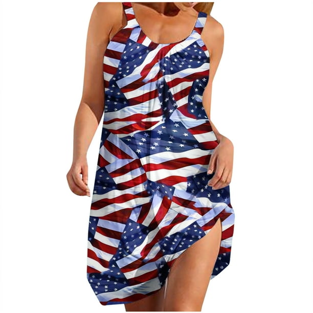 BVnarty Women's Trendy 4th of July Patriotic Sundress Star Striped ...