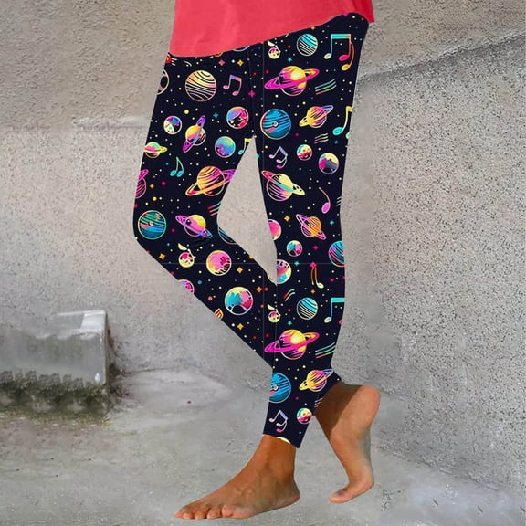 Aueoeo Women Printed Leggings Graphic Colorful Cute High Waisted Pants Workout Gym Running Exercise Yoga Pants