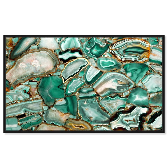 Agate Emerald Cut Green Abstract Canvas Wall Art by Art Remedy, Black Floater Frame, 15"x10"