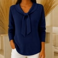 thumbnail image 2 of VISALY Bow Tie Collar Knit Sweater for Women Elegant Long Sleeve Ribbed Knit Pullover Sweater Soft Lightweight Office Dressy Casual Tunic Shirts Fall Trendy Business Casual Outfits Dark Blue L, 2 of 7