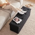 thumbnail image 6 of Hausfrau 43.5 Inches Ottoman with Storage Bench, Folding Ottoman Bench Foot Rest Stool, Bedroom Bench, Holds up to 660 lb, Linen Black, 6 of 7