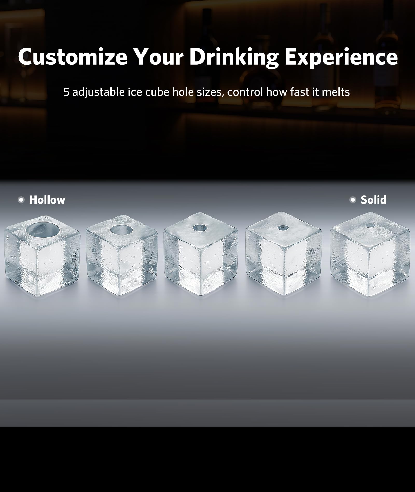 FREE VILLAGE Ice Makers Countertop Machine—Makes 3 Large1.6" Clear Ice Cubes in 15 Mins,24h Timer,Self-Cleaning Ice Maker with 5 Ice Cube Sizes for Cocktails,Whiskey & Bourbon