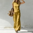 thumbnail image 6 of BRELIL Women Two Piece Sets Summer Casual Round Neck Sleeveless Tank Top Wide Leg Pants Matching Outfits Solid Boho Vacation Travel Loose Lounge Loungewear, Yellow XL, 6 of 7