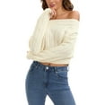 thumbnail image 4 of ATHLECHIC Women Cropped Sweaters Off Shoulder Batwing Sleeve Knit Pullover Sweater Tops M Apricot, 4 of 5