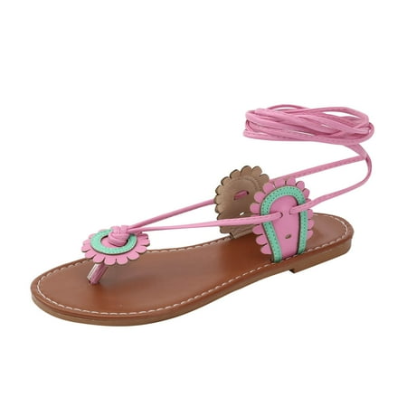 

MIASHUI Womens Sandals Shoes Strappy Flower Sandals for Women Flip Flops Lightweight Beach Sandals and Slippers Large Size Casual Sandals Casual Summer Shoes Brown 9