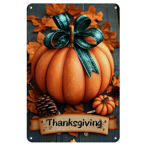 Iron Tin Logo Happy Thanksgiving Retro Tin Logo Retro Plaque, 8x12 Inch, Wall Art Gift, Tin Painting, with Artistic Novelty Design, for Kitchen, Cafes, Bars, Shops, Room Decor
