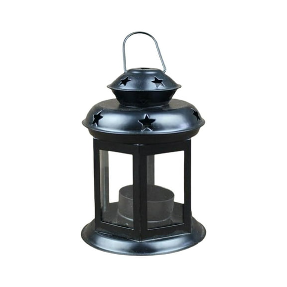 Simple European Style Wrought Iron Castle Candle Holder Hollow Glass Wind Lantern for Candlelight Dinner Wedding Props