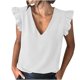 thumbnail image 1 of Blusa superior con cuello en V liso sin mangas con volantes de verano informal a la moda para mujer Pompotops  lopia998765, 1 of 9