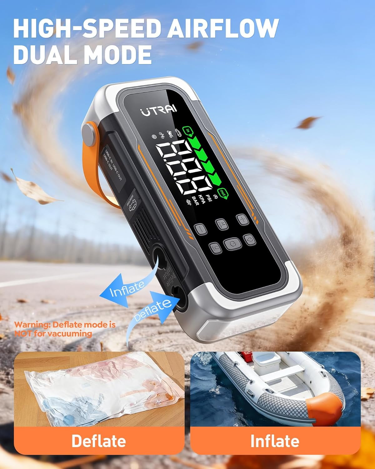 UTRAI 6000A Car Jump Starter with Air Compressor 150PSI PD 30W Power Bank for Gas and 12L Diesel
