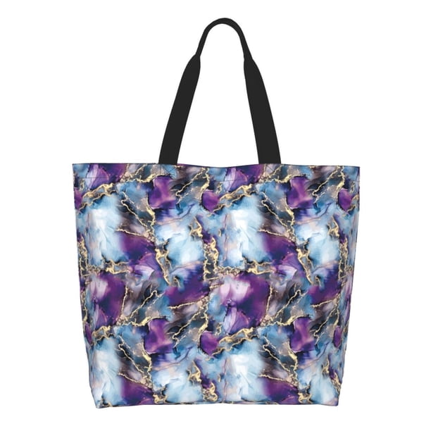 Disketp Purple Marble Texture Bolsa Tote Estampada para Mujer, Bolso de Hombro y de Mano para Compras y Viajes