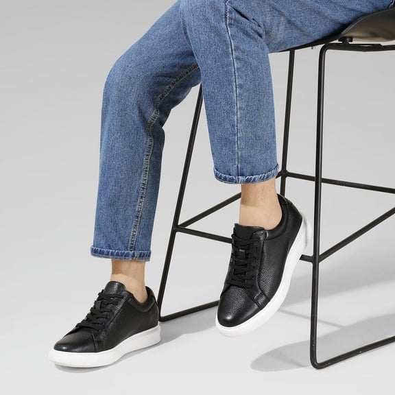 CMR CHAMARIPA Men's Height Increase Casual Shoes - Black Cowhide Leather Men's Height Increasing Sneakers 5cm / 1.95 Inches