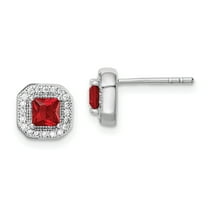 Primal Silver Sterling Silver Rhodium-plated Red and Clear Cubic Zirconia Post Earrings