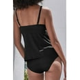 thumbnail image 4 of Women's Black Color Block Scalloped V Neck Tankini Swimsuit, 4 of 25