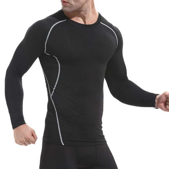 hoksml Man Sports Running Long Sleeve Shirts Sun Protection Athletic Shirts Solid-Color Round-Neck Moisture Wicking Tops Clearance