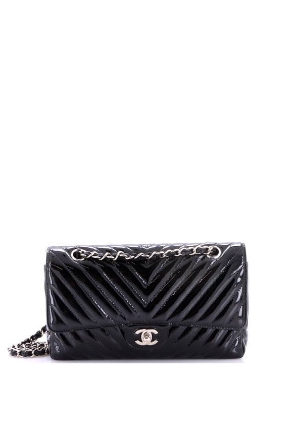 Pre-Owned Classic Double Flap Bag Chevron Patent Medium By Rebag