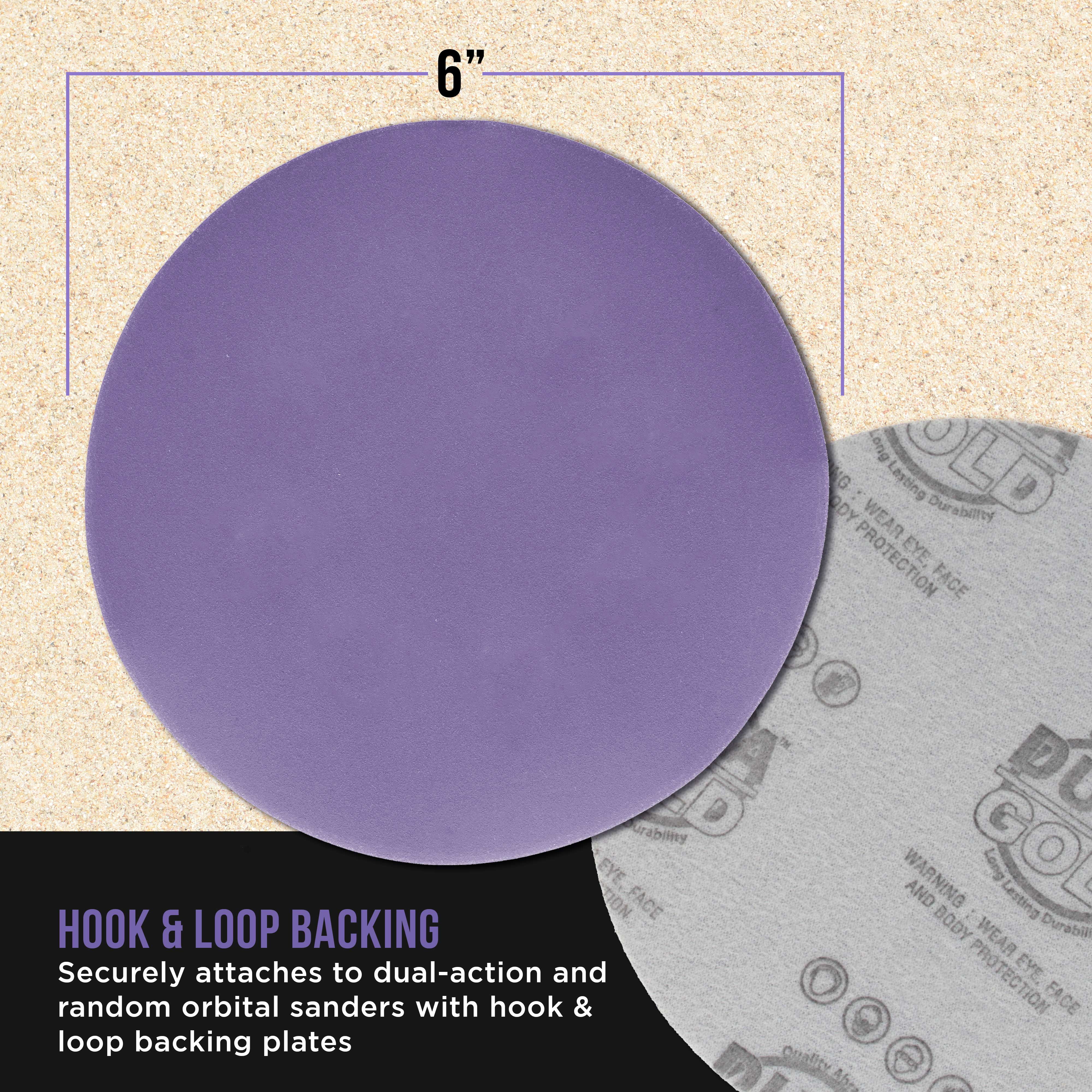 Dura-Gold Premium 600 Grit 6" Purple Film Ceramic Sanding Discs, Box of 50 - Hook & Loop Backing Sandpaper for DA & Random Orbital Sanders - Fast Sharp-Cut Abrasive, Sand Auto Paint, Woodworking