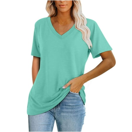 

Green Tops for Women Maternity Blouses Fashion Women s Summer V-Neck Solid Short Sleeve Casual Top Blouse Work Blouse Mint Green S