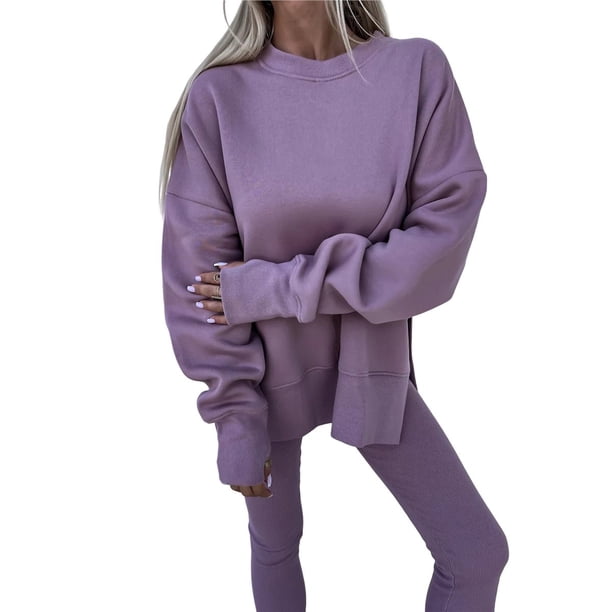 Conjunto de Sudadera y Leggings para Mujer, 2 Piezas, Sudadera Extragrande, Pantalones Ajustados y Chándal Púrpura L