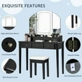 thumbnail image 4 of Costway Vanity Table Stool Set Large Tri-folding Lighted Mirror 6 Drawer Dresser Black, 4 of 10