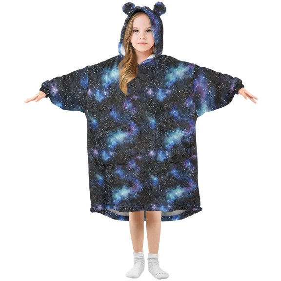 FORMRS Wearable Blanket Hoodie with Sleeves for Kids Cozy Flannel Sweatshirt, Watercolor Galaxy