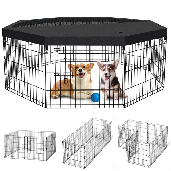 Artmalle Dog Pen Pet Playpen Dog Fence Indoor Foldable Metal Wire Exercise Puppy Play Yard Pet Enclosure Indoor Outdoor 8 Panels 24 Inch with Top Cover