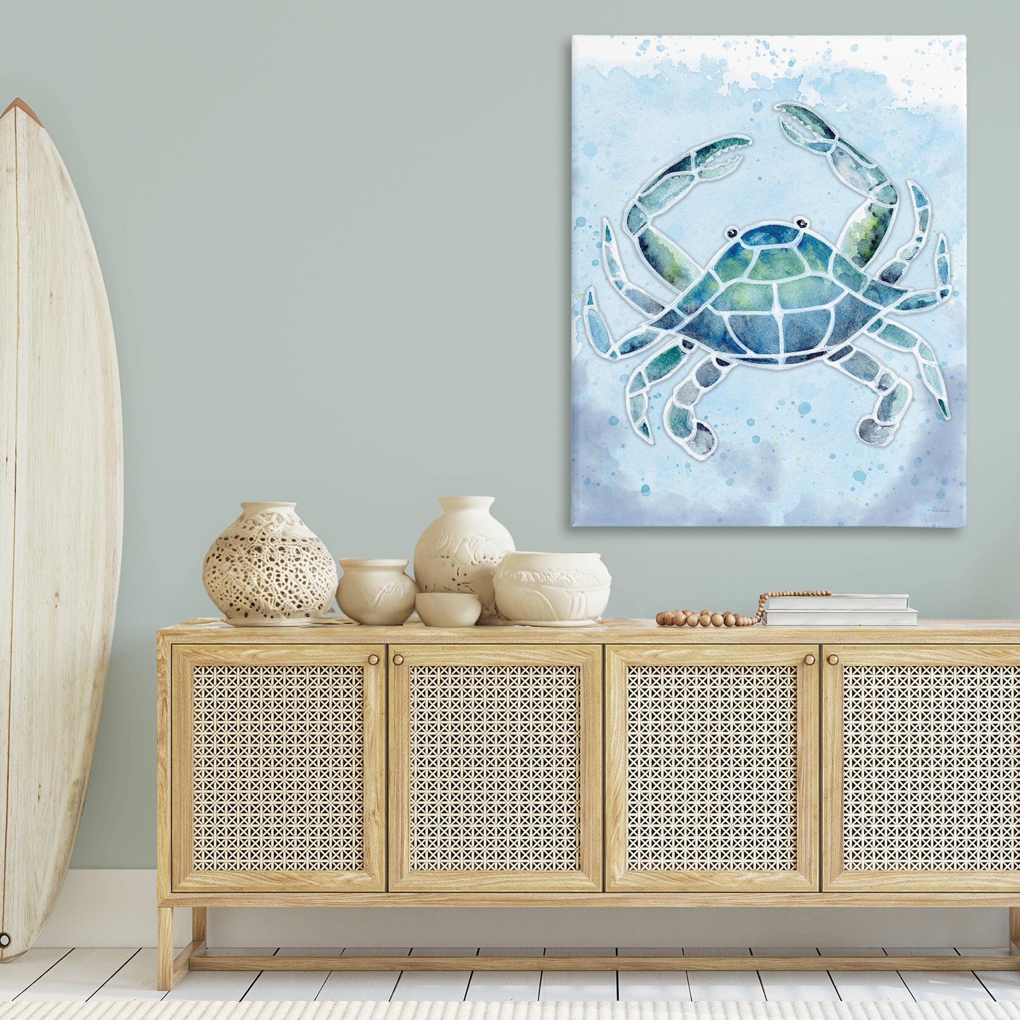 Stupell Industries Stained Glass Crab Nautical & Beach Painting Wrapped Canvas Art Print Wall Art, 36 x 48