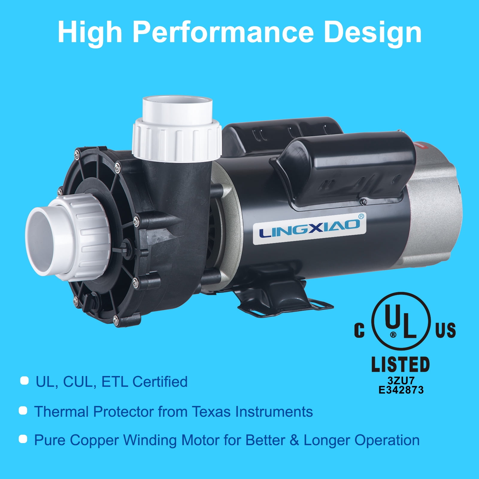 LINGXIAO SPA Pump, 230V Hot Tub Pumps, 2 Speed LX SPA Pump Motor, 3HP /60HZ, 2" Port, 48Y Motor- Model: 48WUA2002C-II
