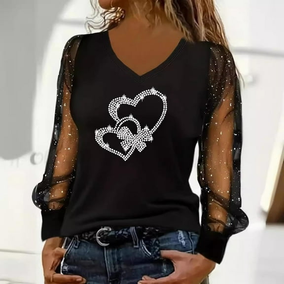 White Women's Long Sleeve T-shirt, Women Shiny Sequin Shirts Glitter Sexy Graphic Tees Mesh Long Sleeve Tops Off Shoulder Cold Black Shirts Blouse,Women's Long sleeve T-shirt 4XL
