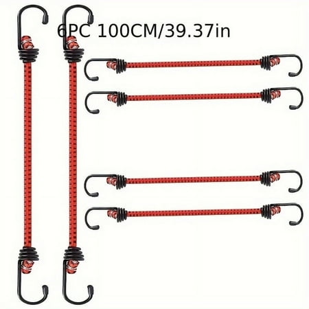 

ENIYUU 6-Pack Heavy-Duty Bungee Cords with Hooks Multipurpose Silicone Elastic Stretch Ropes for Luggage Camping Tarps Bike Racks Outdoor Tents - Weather-Resistant Bungee Straps for