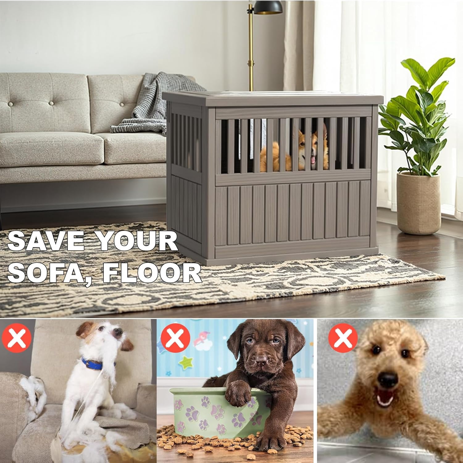 30x21x25in Heavy-Duty Resin Dog Crate for Large Dogs – Weatherproof, Ventilated, Lockable Door Indoor/Outdoor Portable Kennel (Light Coffee)