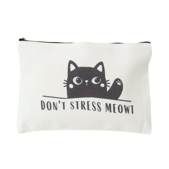 Unique Bargains 1 Pc Durable Cats Slogan Makeup Bag White Canvas