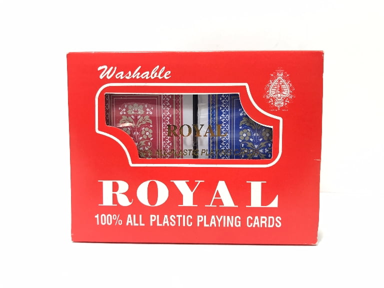 2 Decks Poker Size Royal 100% Plastic Playing CardsPlastic Case Vintage LOT of 2 