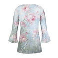 thumbnail image 5 of Pompotops Tunique Décontractée à Manches 3/4 Imprimée Florale Col en V pour Femmes Chemises Basiques d'Été Blouse Plissée Liquidation, 5 of 5