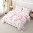 thumbnail image 3 of Manfei Pink Letter Print D Quilt King,Cute Coquette Bow King Coverlet Set,3 Pieces,1 Bedspread and 2 Pillowcases, 3 of 7