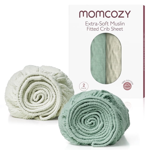 Sábanas ajustables estándar de muselina Momcozy, 52 x 28 pulgadas, paquete de 2 sábanas de colchón p