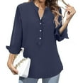 thumbnail image 2 of Blue Womens Blouses Loose Shirt Top Stand Solid Color Sleeve Collar Casual Women's Shirt Women's Shirt Ladies Tops and Blouses, 2 of 6