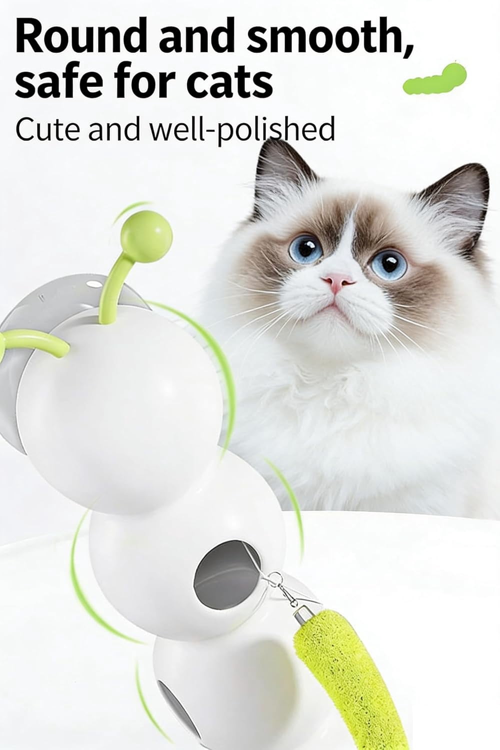 Smart Whack-A-Worm Interactive Cat Toy - Automatic Motion Sensing Caterpillar Teaser with Suction Base - USB Rechargeable Electronic Enrichment for Solo Play (Interactive Cat Toy)