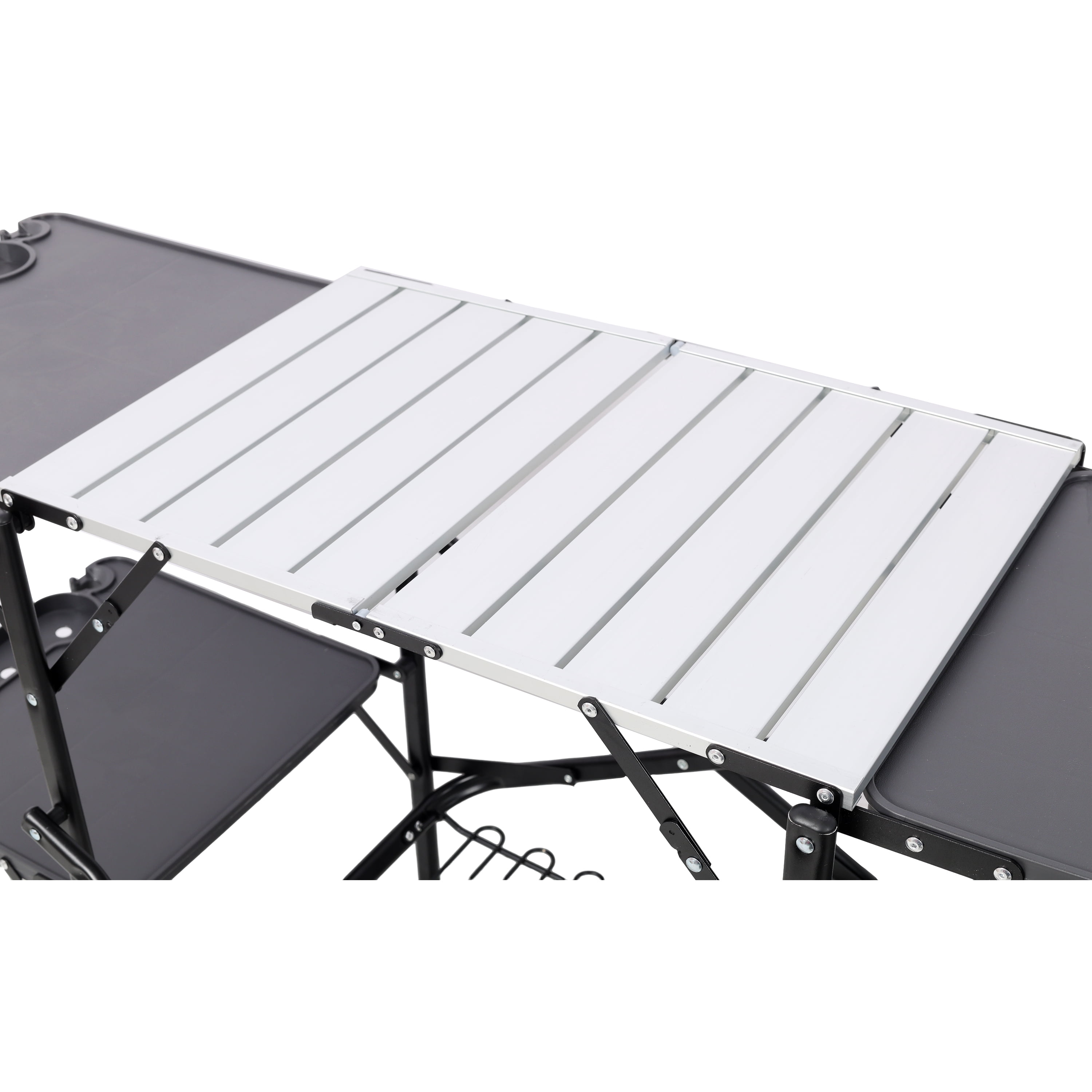 Folding Camping Kitchen Table - Portable Outdoor Cooking Station with Heat Resistant Top, 4 Side Tables, Storage Rack for Picnics & Camping Trips