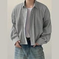 thumbnail image 5 of Men's Striped Crop Blouse Casual Button-Down Lapel Long-Sleeve Shirt Loose Fit Top, 5 of 7