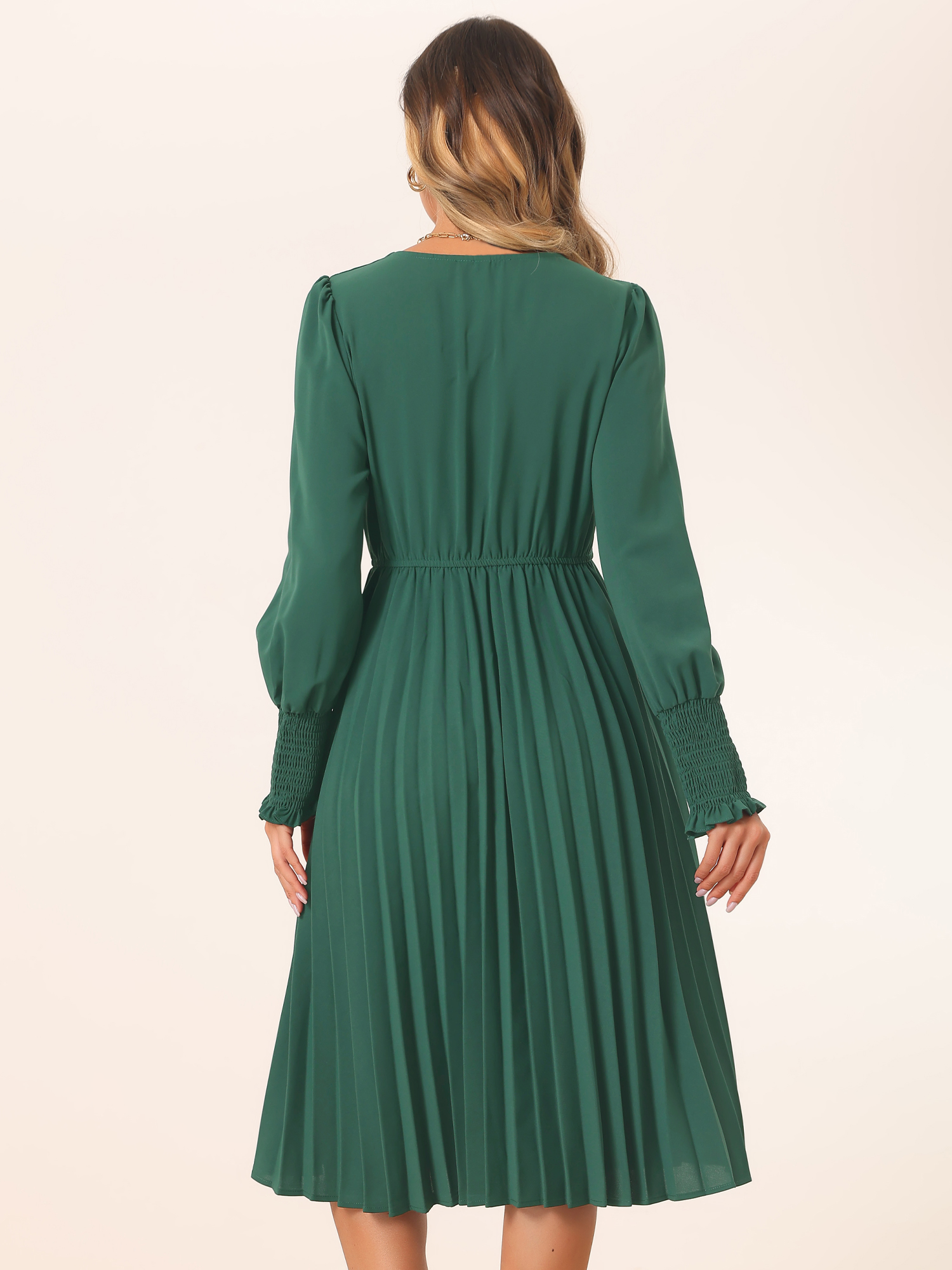 DARING DIVA Casual Chiffon A-Line Midi Pleated Dress M Dark Green
