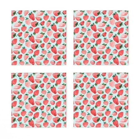 

Linen Cotton Canvas Cocktail Napkins (Set of 4) - Blue Strawberries Angel Red Fruit Berries Summer Strawberry Print Cloth Cocktail Napkins by Spoonflower
