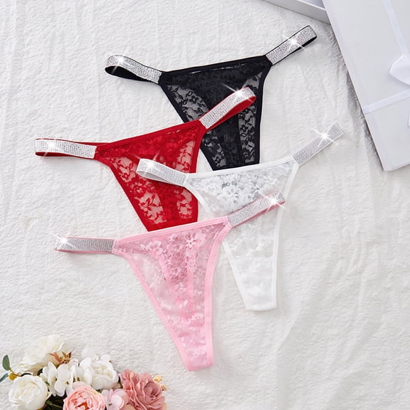 BFTBTY G-String Thongs for Women Lace Shine Strap Underwear Sexy Comfortable Panties Underwear 4 Pack