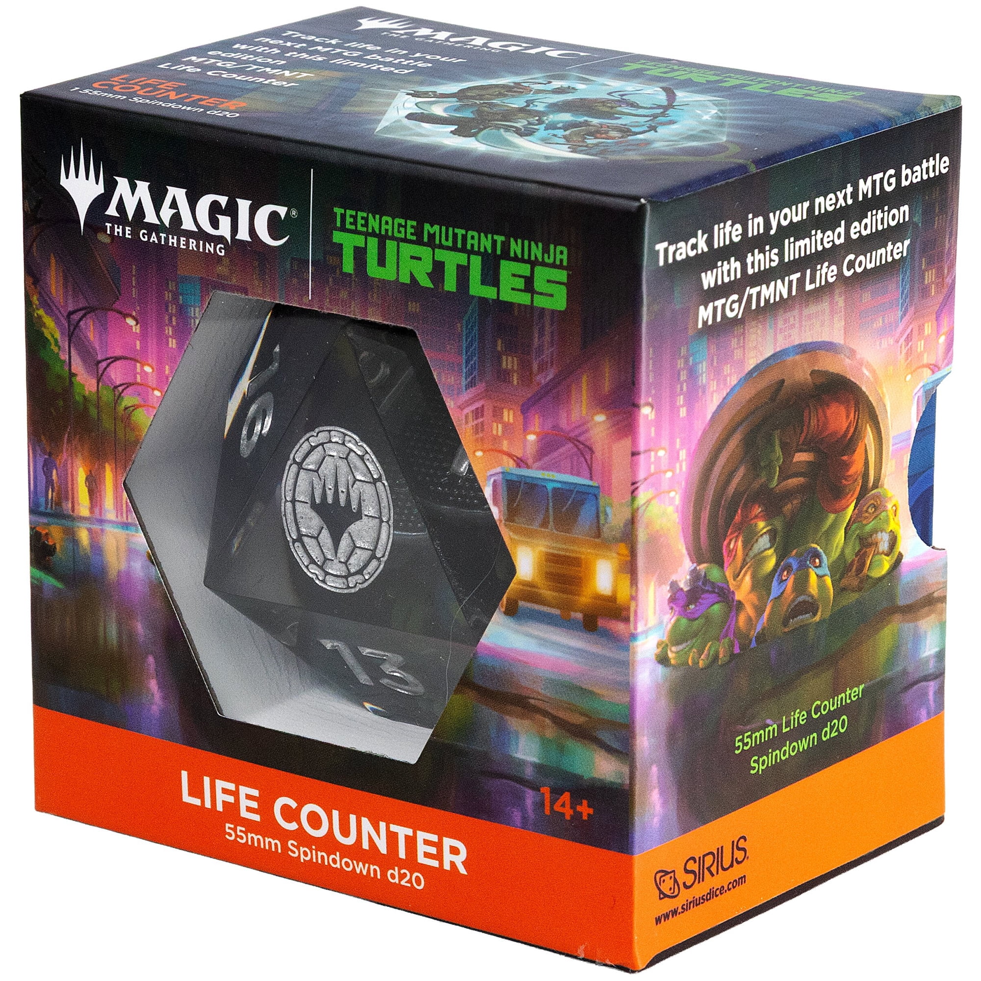Magic The Gathering: Teenage Mutant Ninja Turtles - 55mm Spindown d20 Life Counter, 3D Figures Inside Resin, Black & Green, RPG Collectible Dice