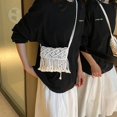 thumbnail image 1 of Bolso bandolera de paja para mujer Bolso de playa de verano Bolso de paja tejido para niña (Blanco), 1 of 7
