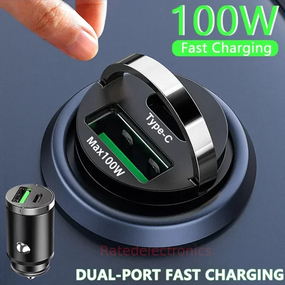 100W Usb Phone Charger Type C Qc3.0 Black Fast Charging Car Interior Accessories