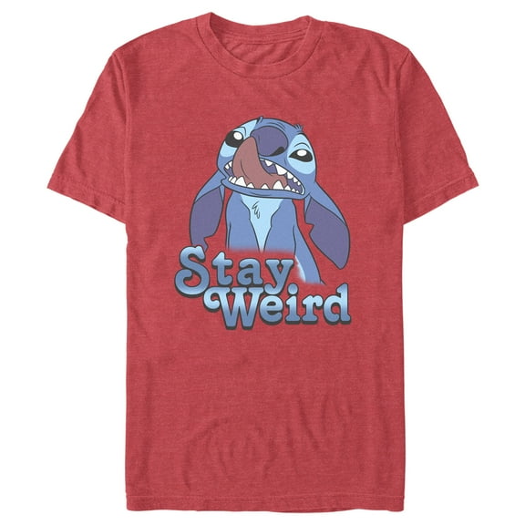 Men's Lilo & Stitch Stay Weird Nose Picker Graphic Tee Red Heather Medium