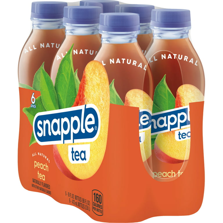 Snapple Natural Peach, Bottled Tea Drink, 16 fl oz, 6 Bottles 